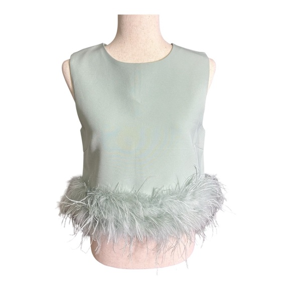 La Ros Feather Trim Mint Green Sleeveless Party Top Size Small - Picture 1 of 9